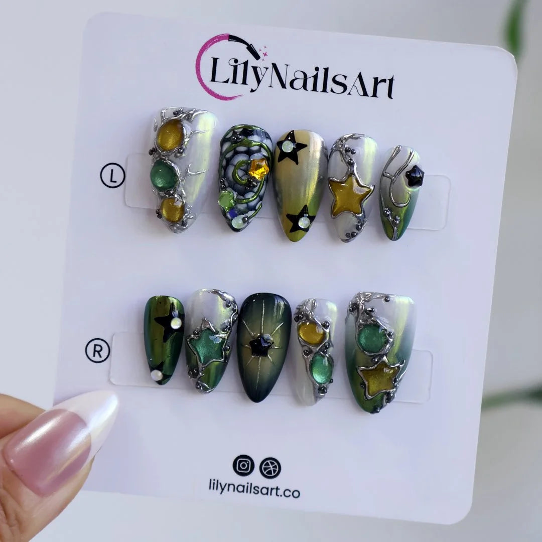 Supernova Y2K chrome press on nails in Lily Nails Art packaging