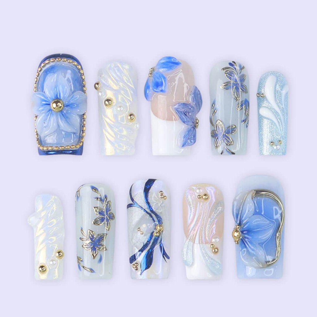 Azuralis| Handmade Press On Nails by lilynailsart.co – LILY NAILS ART