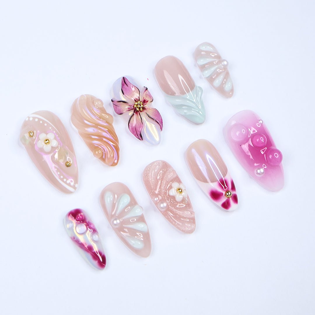 pink flowers press on nails nail set pink and white press on nails