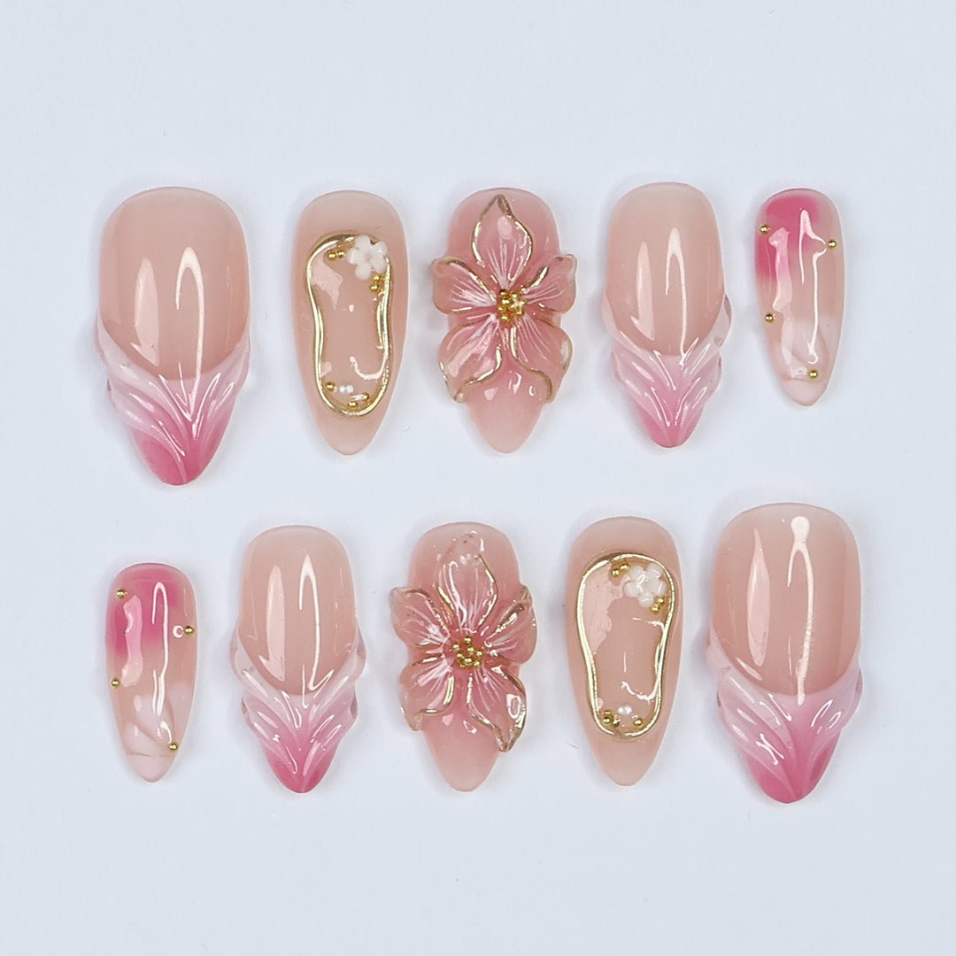 blush bloom press on nails pink press on nails pink nails pink pressons spring nails spring nail art beautiful nail art hand painted nails gold nails gold press on nails front