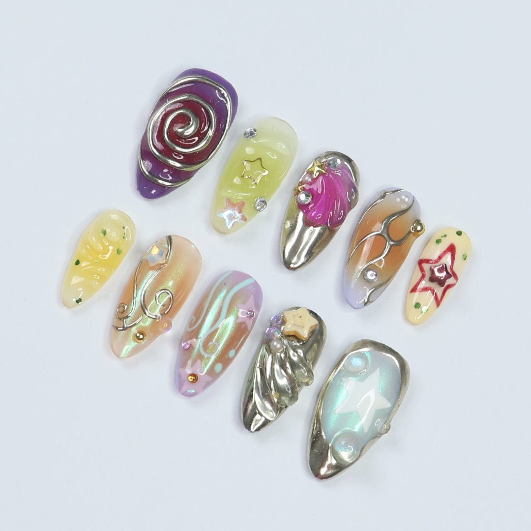 pink press on nails silver press on nails shell press on nails pressons star pressons celebrity press on nails set vibes nail set ocean vibes presson nails sets