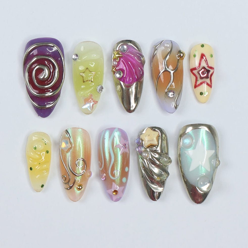 vibe nails vibe press on nails hippy vibe press ons festival press on nails festival colors nail art festival colors press on nails nails art vibes summer vibes festival vibes 3d pressons press on