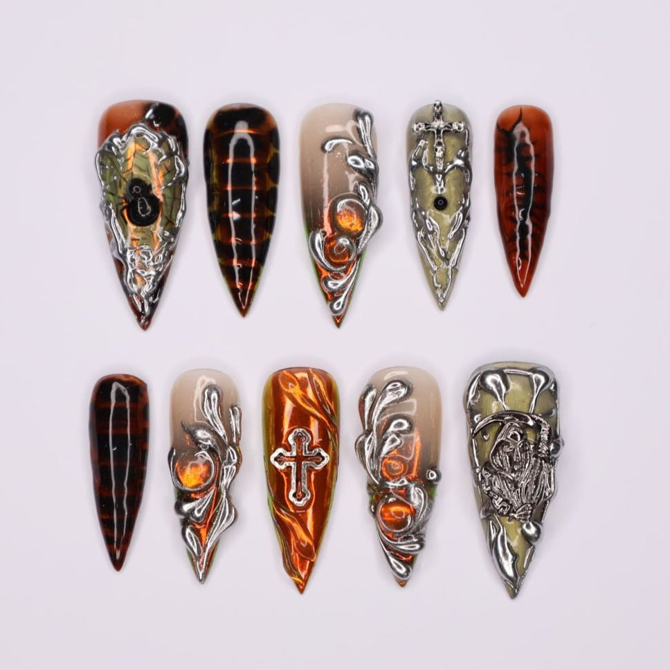 gothic press on nails medieval press on nails gothic accessories dark press on nails heavy metal press on nails tortoise