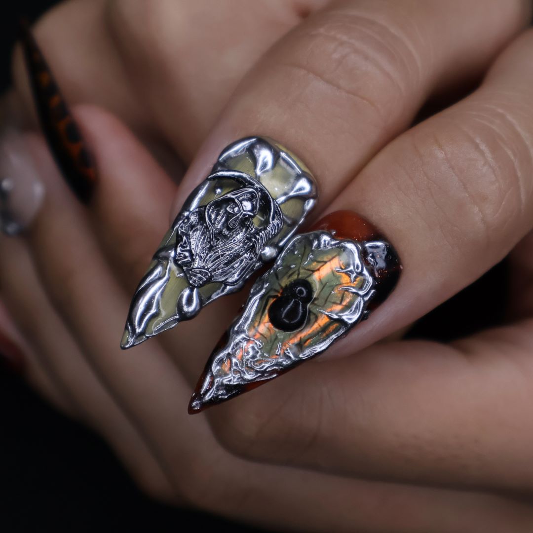 grim reaper presson nails spider press on nails pressons gothic nails sets dark heavy metal accessories