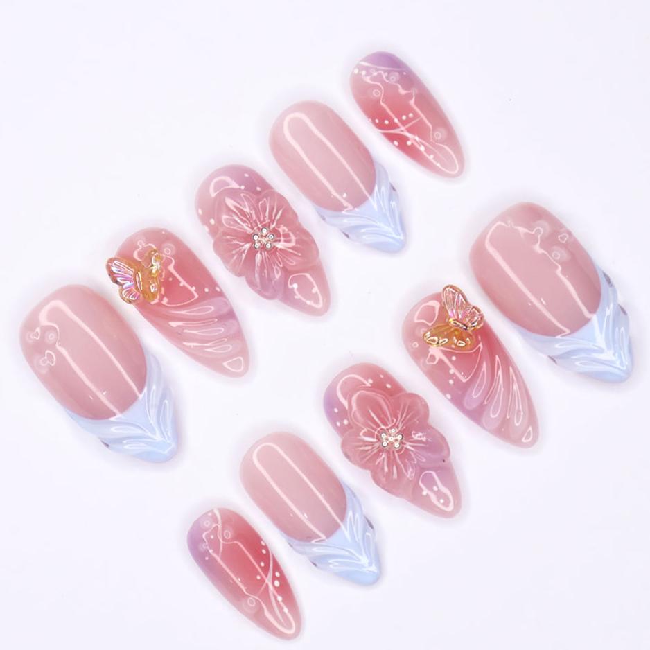 Tropical Bloom Press-On Nails – Bold 3D Floral & Butterfly Nail Set