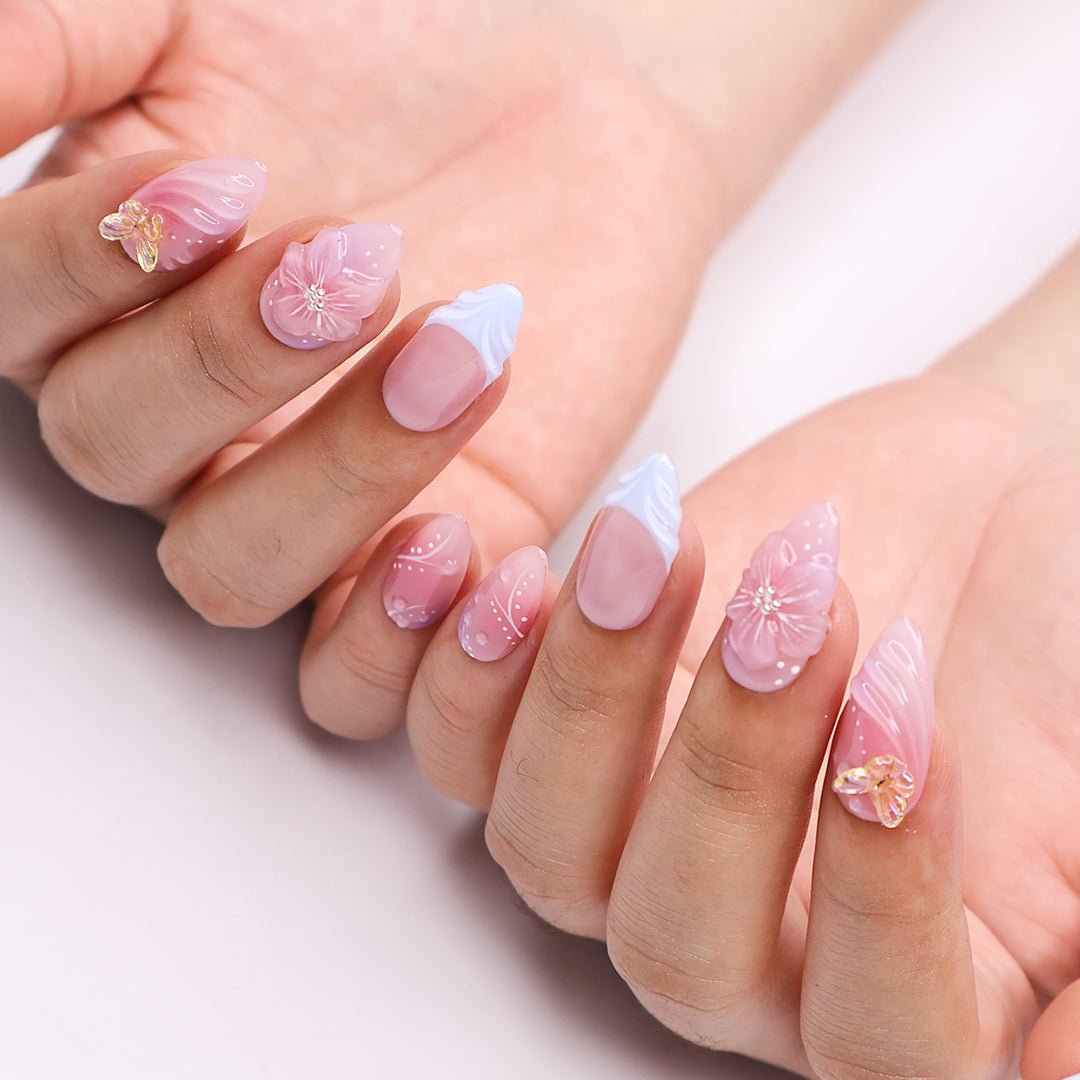 Tropical Bloom Press-On Nails – Bold 3D Floral & Butterfly Nail Set