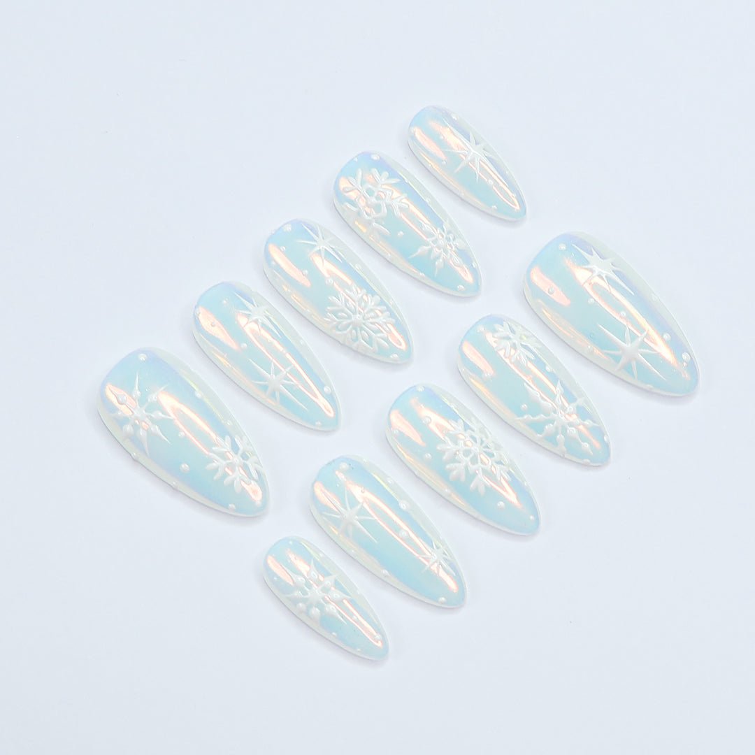 white pressons press on white snow snow flake press ons white nails