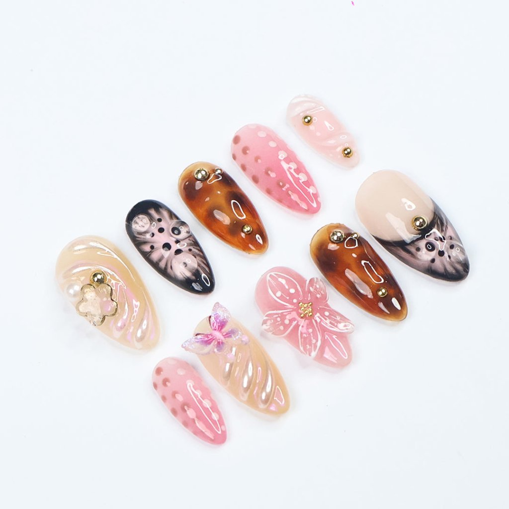 Best press on nails tiger lily press on nail set brown pink black presson nails fake nails nail glue professional press on