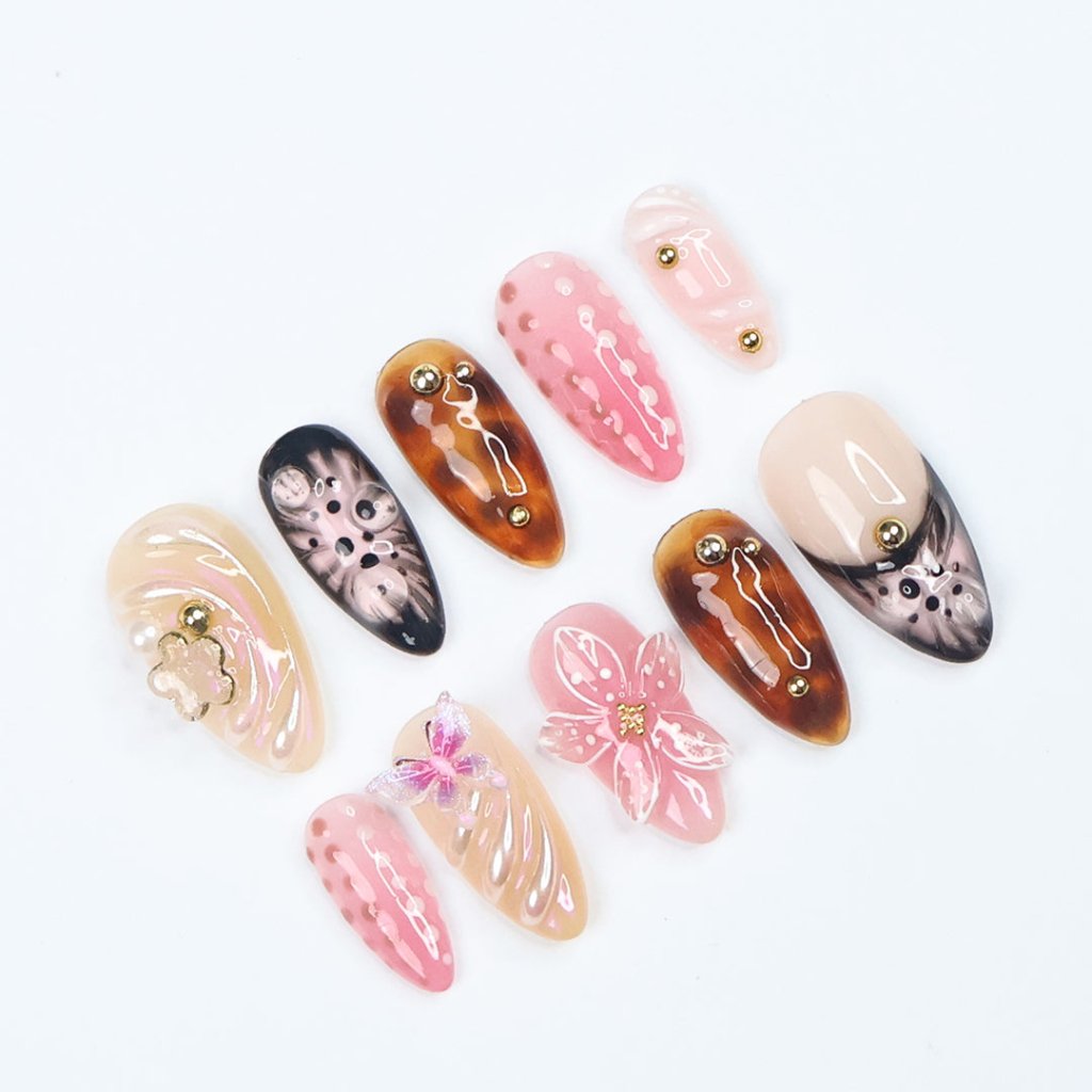 2025 best presson nails best fake nails best brown nails pink nails nail art set good press on nails angle flower nails butterfly nails fairycore