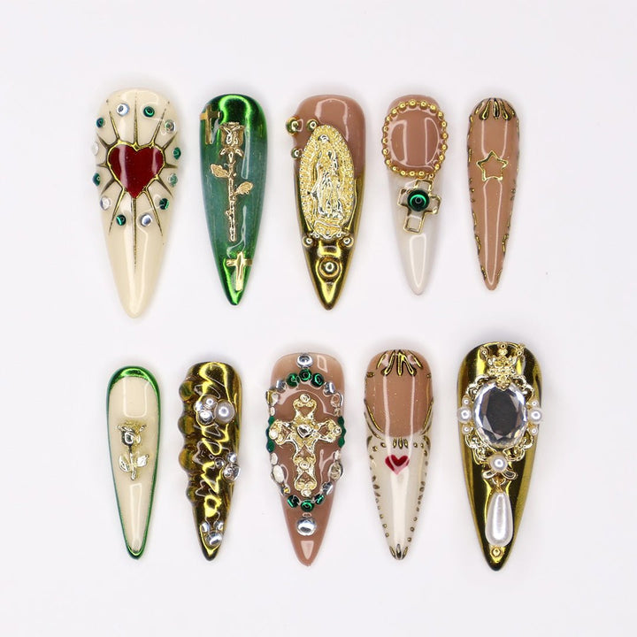 Latin nail designs catholic nail designs chrome press on nails gold press on nails Press-on nails for wide nail beds
Press-on nails for small nails
Press-on nails for big hands
Press-on nails in custom sizes
Press-on nails size guide
How to measure press-on nails
Short press-on nails religion nail art ethnic nails art lily nails art church style church fashion christmas nails