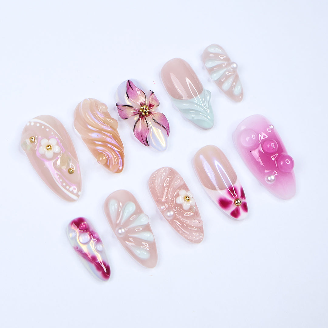 pink flowers press on nails nail set pink and white press on nails