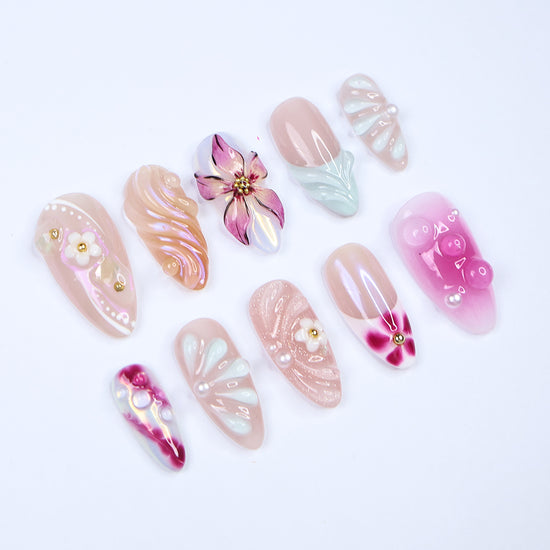 pink flowers press on nails nail set pink and white press on nails