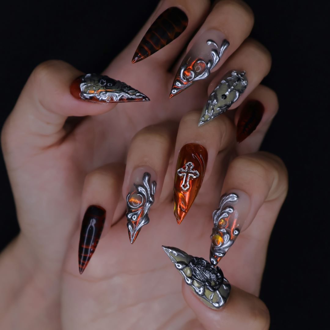 gothic metal vampire fake nails press on nails metal core horror core heavy metal music nails