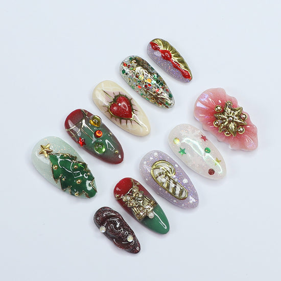 Christmas Joy- Christmas Collection Handmade Press On Nails - Gift for Her for holiday vacation birthday