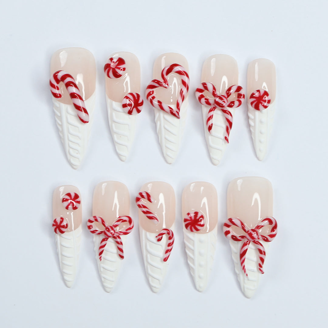 Candy Cane Christmas Press On Nails By lilynailsart.co