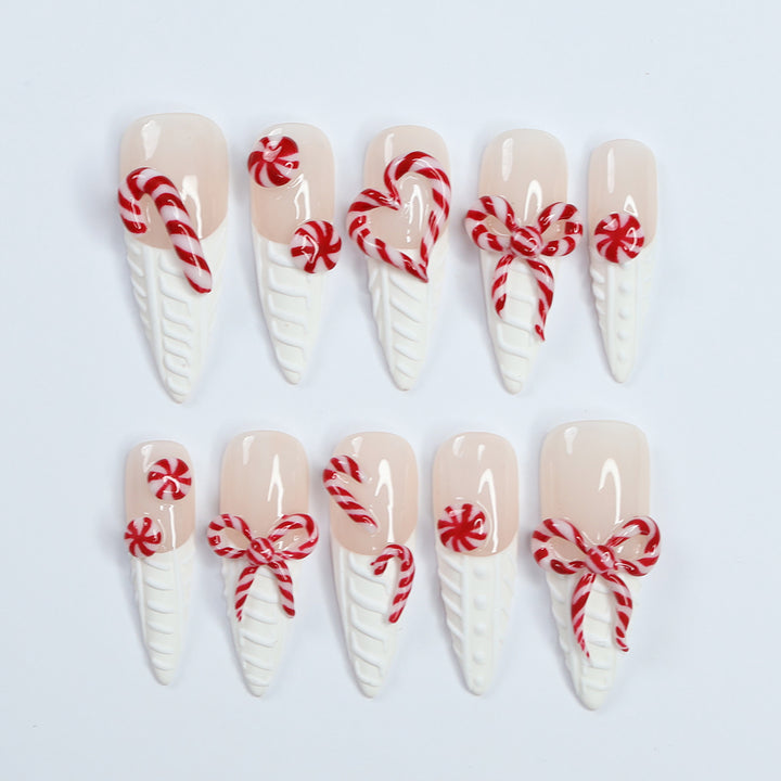 Candy Cane Christmas Press On Nails By lilynailsart.co