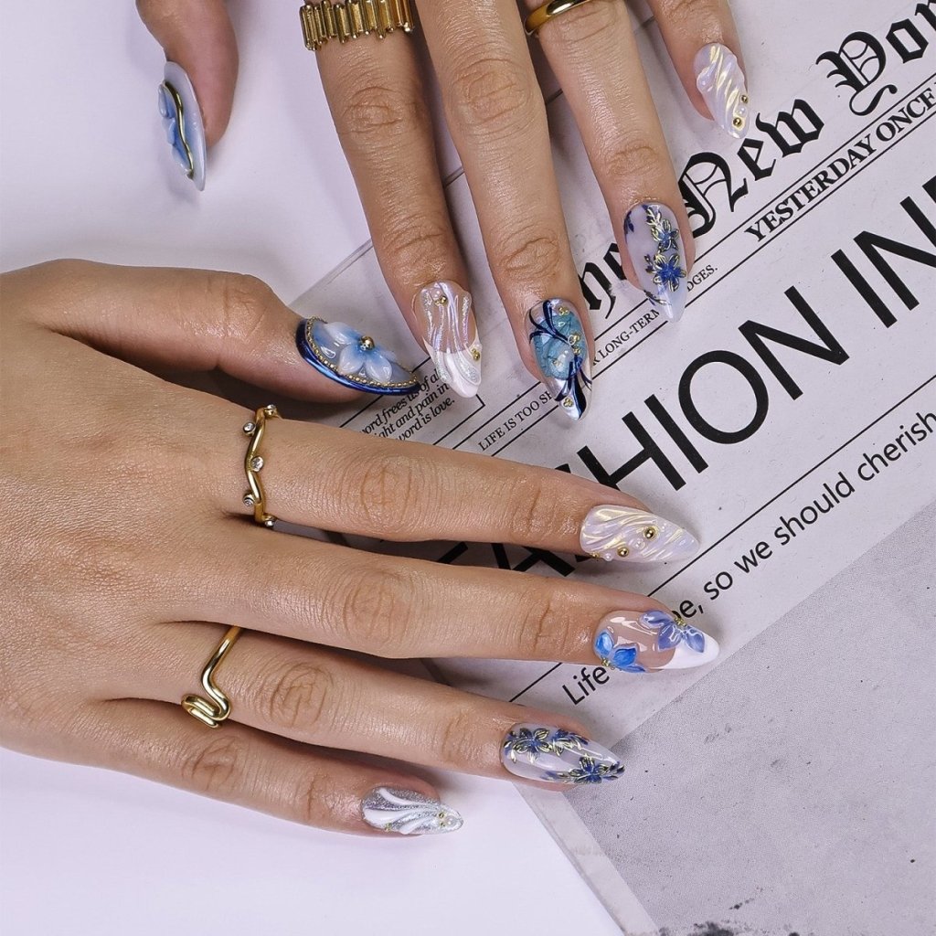 Azuralis| Handmade Press On Nails by lilynailsart.co – LILY NAILS ART