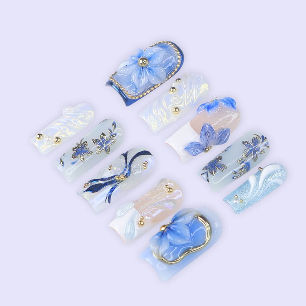 Azuralis| Handmade Press On Nails by lilynailsart.co – LILY NAILS ART