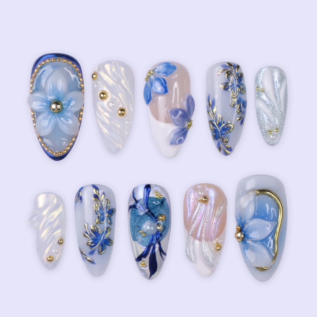 Azuralis| Handmade Press On Nails by lilynailsart.co – LILY NAILS ART