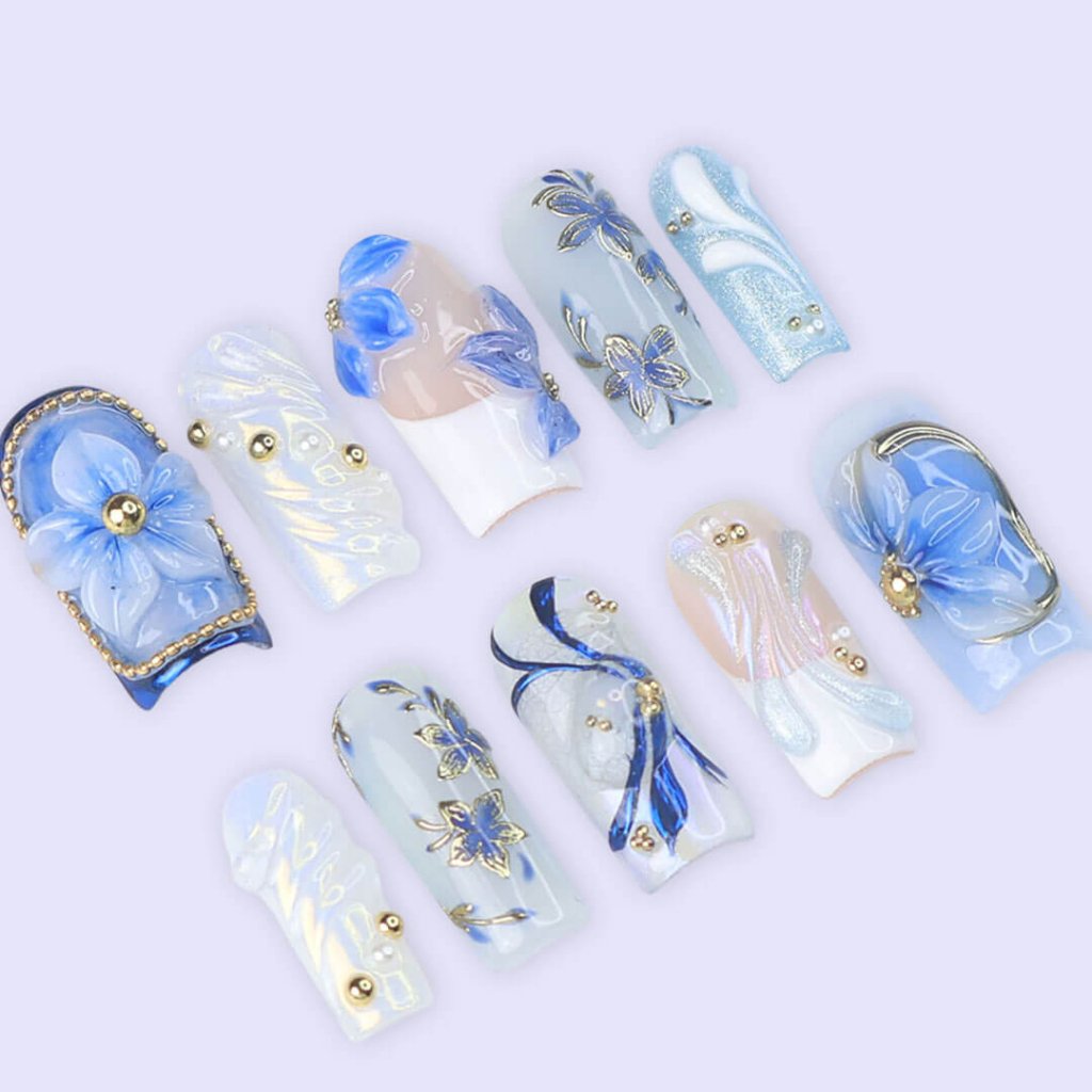 Azuralis| Handmade Press On Nails by lilynailsart.co – LILY NAILS ART
