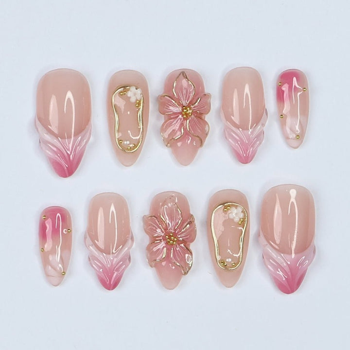 blush bloom press on nails pink press on nails pink nails pink pressons spring nails spring nail art beautiful nail art hand painted nails gold nails gold press on nails front