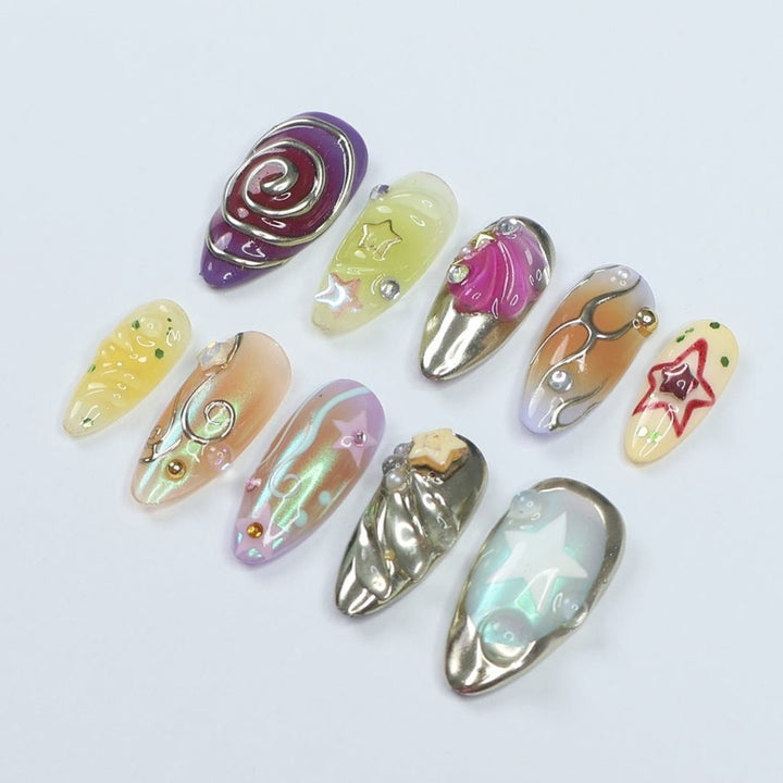 chrome pressons metallic press on nails metallic glow presson magical press on nails best presson nails best pressons 2025 2024 soft color presson nail set soft color presson nails fake nails