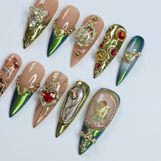 green press on nails gold press on nails naked press on nails naked fake nails
