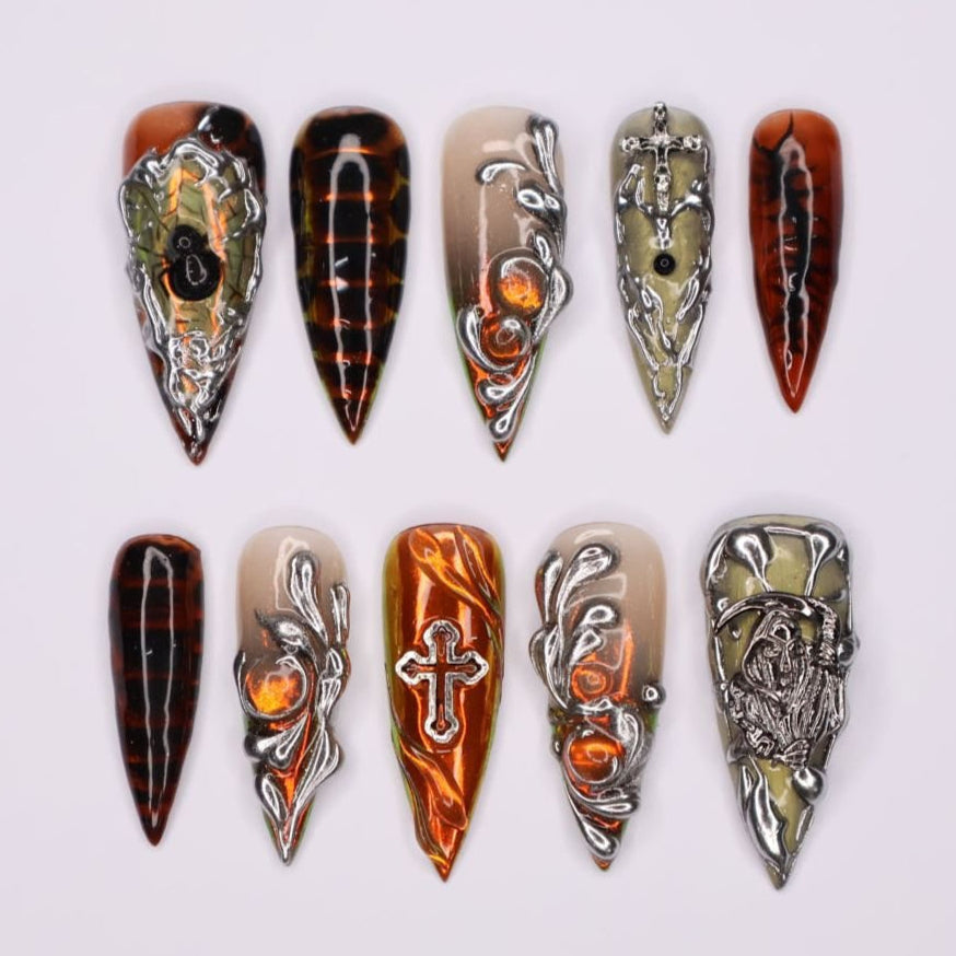 gothic press on nails medieval press on nails gothic accessories dark press on nails heavy metal press on nails tortoise 