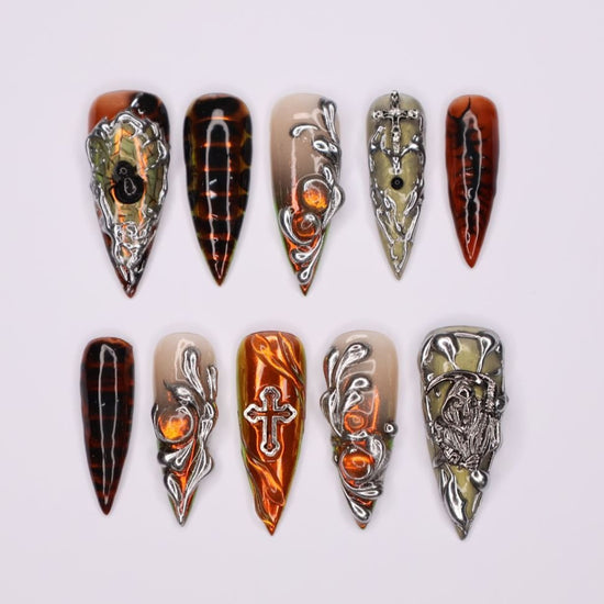 gothic press on nails medieval press on nails gothic accessories dark press on nails heavy metal press on nails tortoise 