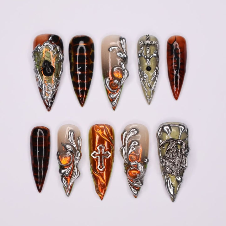 gothic press on nails medieval press on nails gothic accessories dark press on nails heavy metal press on nails tortoise 