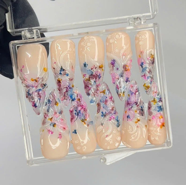 butterfly presson nails press on nails swirl pattern press on fake nails flower petals nail art flower petals press on nails