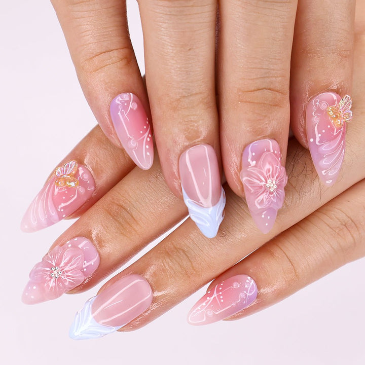 Tropical Bloom Press-On Nails – Bold 3D Floral & Butterfly Nail Set