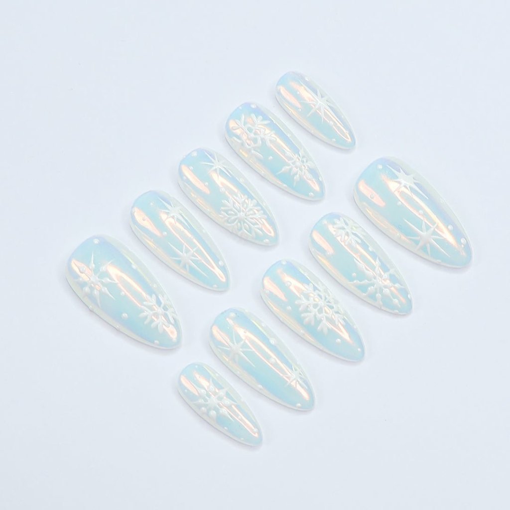 white pressons press on white snow snow flake press ons white nails