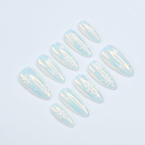 white pressons press on white snow snow flake press ons white nails