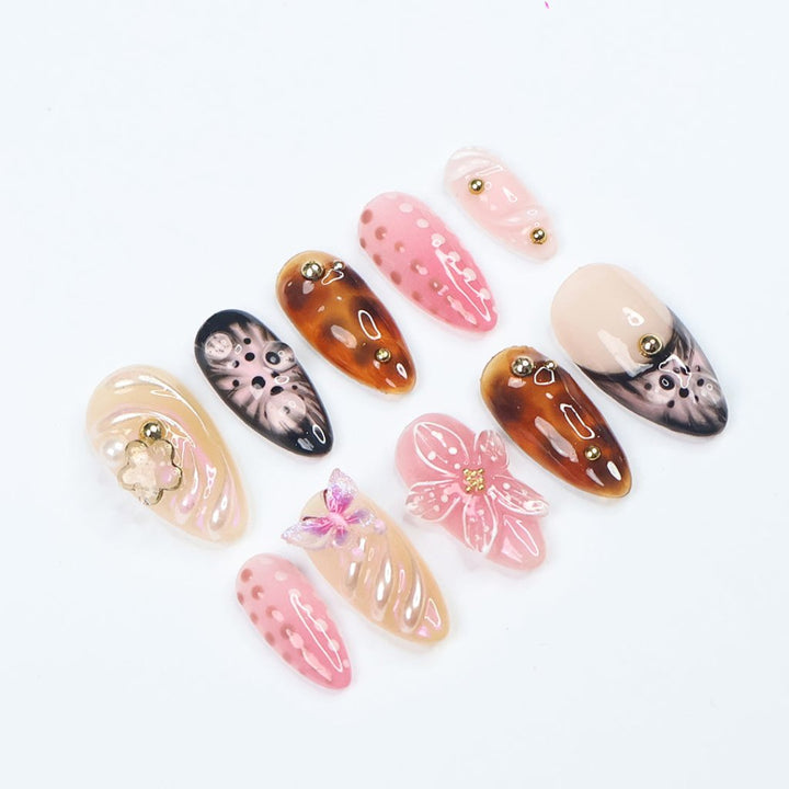 Best press on nails tiger lily press on nail set brown pink black presson nails fake nails nail glue professional press on